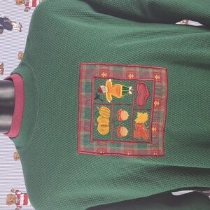 Vintage embroidered textured double collar dark green & burgundy LG sweatshirt